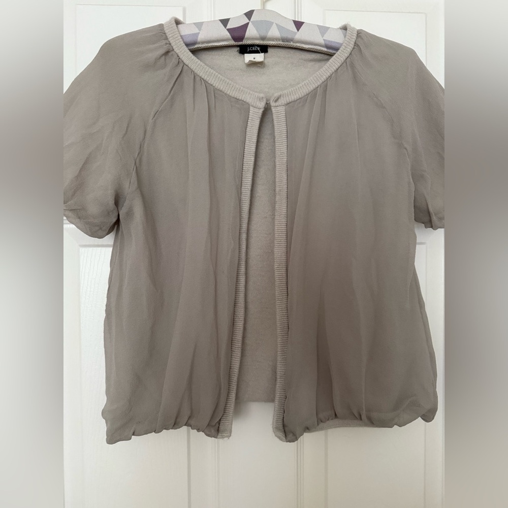 J. Crew Gray Flutter Sleeve Blouse with Peter Pan Collar